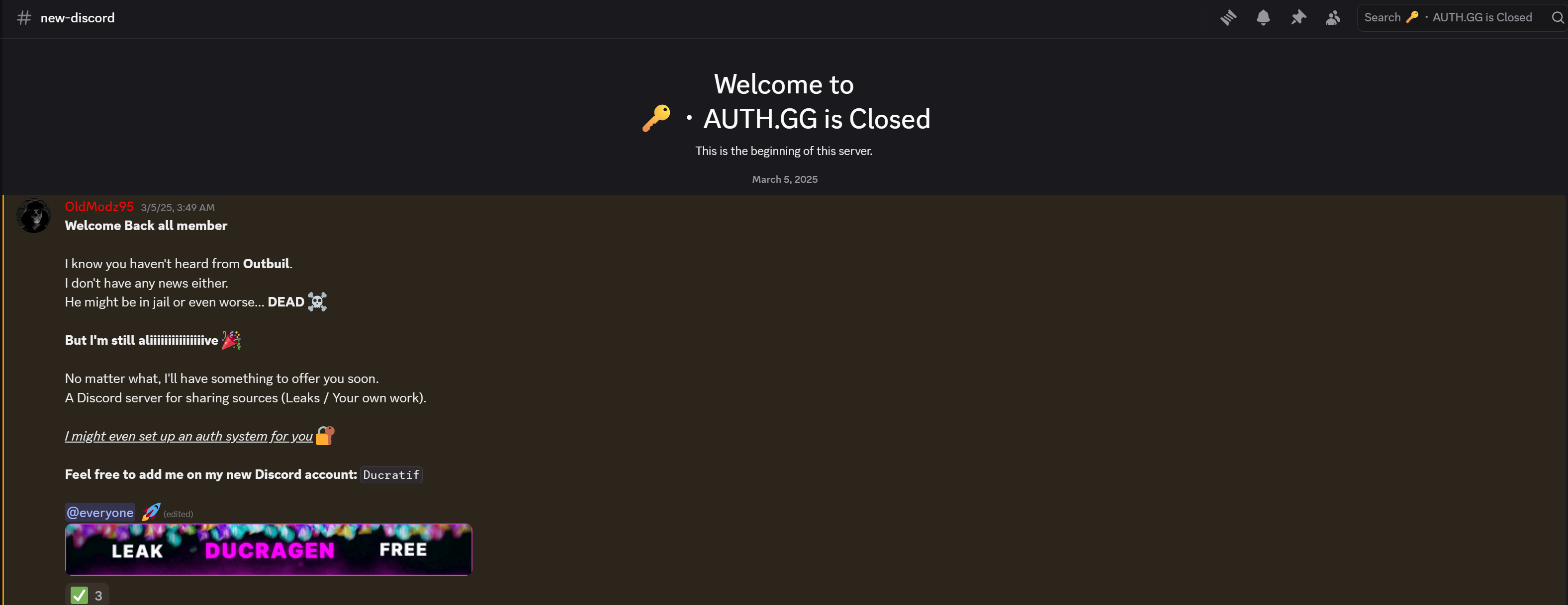 Auth.GG's Discord server declares its own death